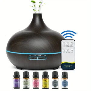 550ML Essential Oil Aroma Diffuser with 6-Bottle 10ml Oil Set, Lavender/ Jasmine/ Rose/ Lemon/ Ocean - Great for Home, Office